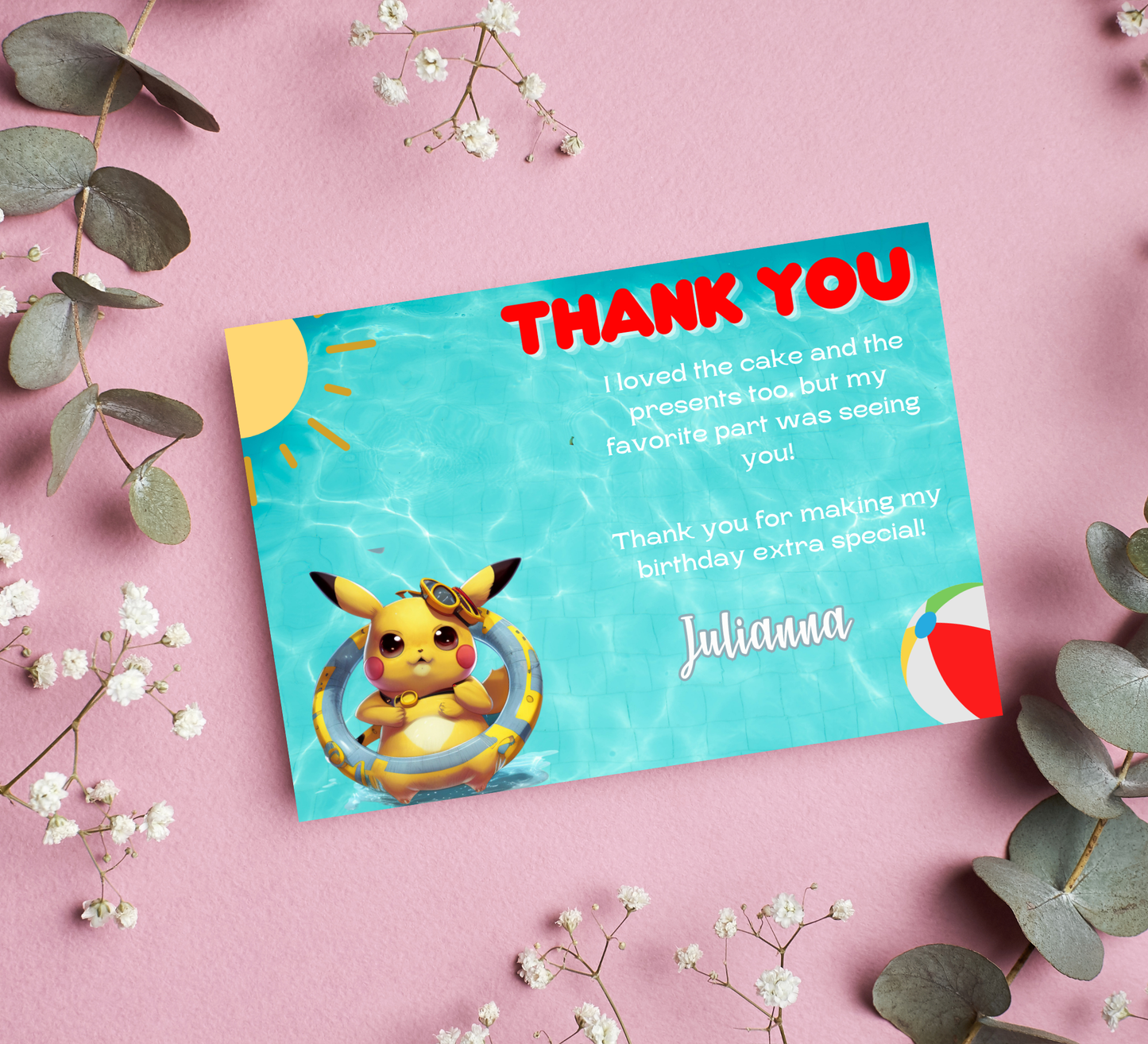 Pikachu Pokémon Pool Birthday Invitation | Summer Pool Party | Editable Digital Invite