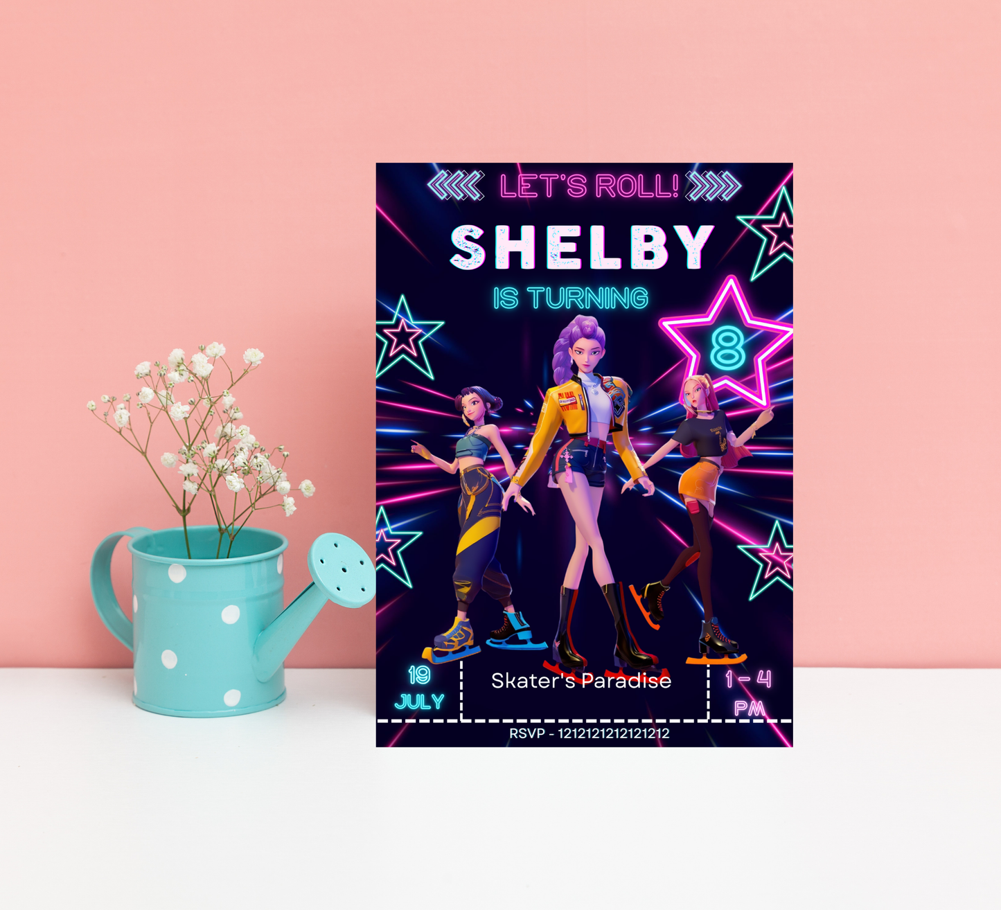 K-Pop Demon Hunters Ice Skating Invitation | Anime Aesthetic Party Invite | Editable Canva Template | Cyber Ice Skating Birthday
