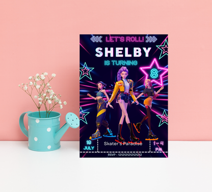 K-Pop Demon Hunters Ice Skating Invitation | Anime Aesthetic Party Invite | Editable Canva Template | Cyber Ice Skating Birthday