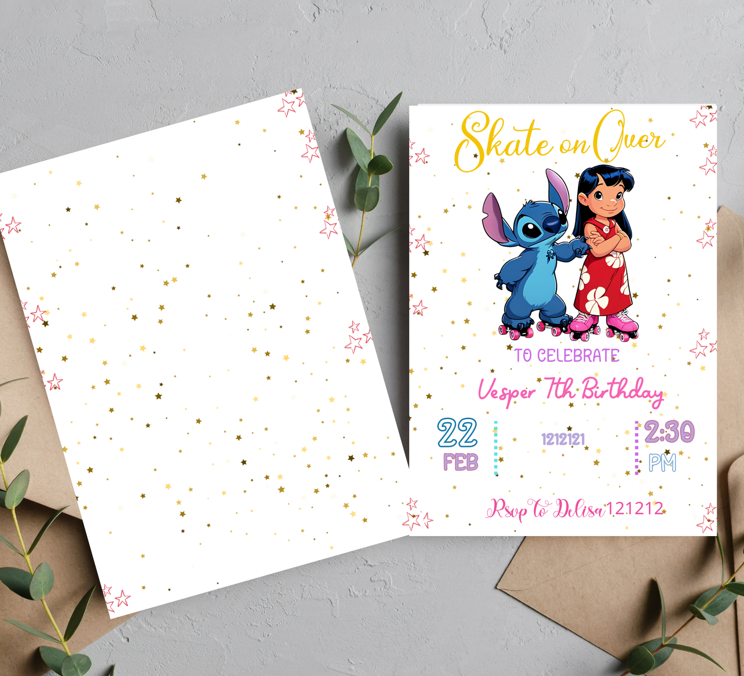 Lilo & Stitch Roller Skating Invitation | Retro Roller Disco Party | Editable Canva Template | Stitch on Wheels Birthday Invite