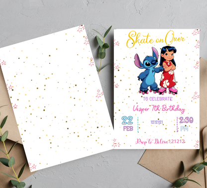 Lilo & Stitch Roller Skating Invitation | Retro Roller Disco Party | Editable Canva Template | Stitch on Wheels Birthday Invite