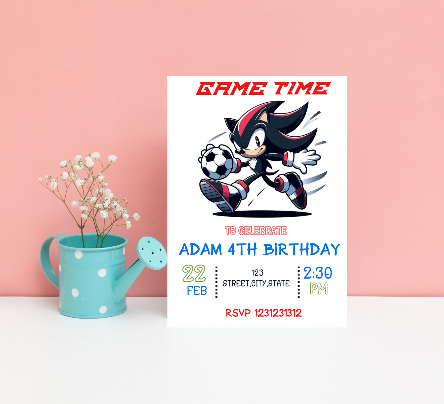 Shadow & Sonic the Hedgehog Football Birthday Invitation | Sports Theme Kids Party | Editable Canva Template | Printable Game Day Invite