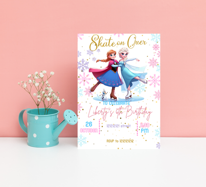 Frozen Ice Princess Roller Skating Birthday Invitation | Winter Skating Party | Editable Template