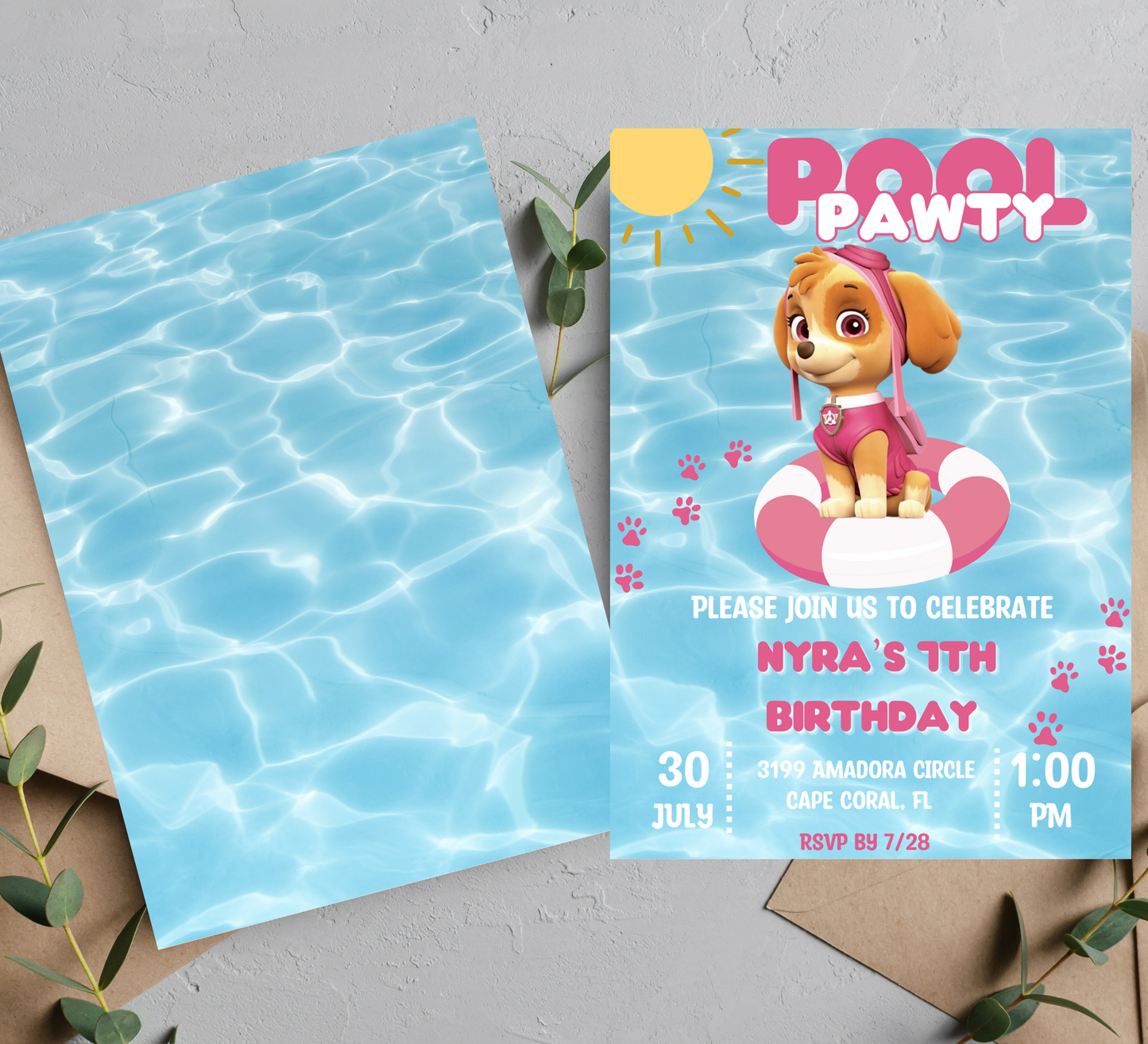 Paw Patrol Pool Birthday Invitation | Editable Swim Party Template