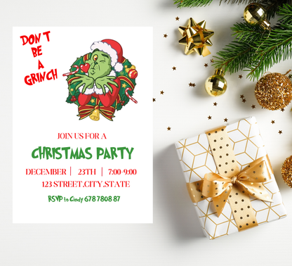 Grinchmas Christmas Party Invitation | Fun Holiday Celebration Invite | Editable Template