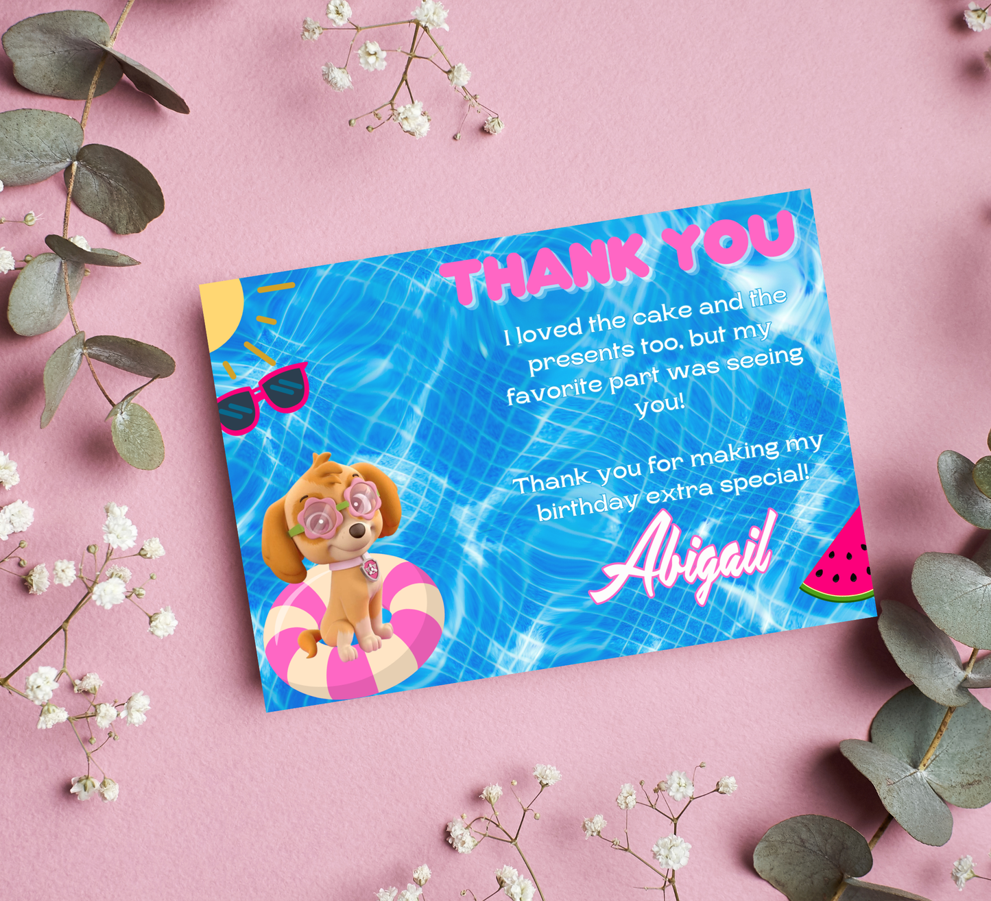 PAW Patrol Skye Pool Birthday Invitation | Pink Summer Splash Party | Editable Digital Template