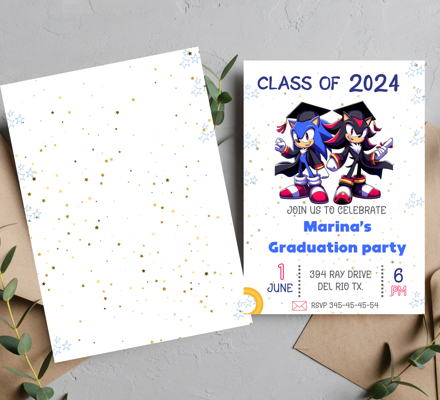 Shadow & Sonic Graduation Invitation | Ultimate School Moving Up Party | Editable Canva Template | Sonic the Hedgehog Graduation Announcement | Cool Gaming School Leavers Invite