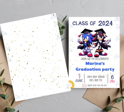 Shadow & Sonic Graduation Invitation | Ultimate School Moving Up Party | Editable Canva Template | Sonic the Hedgehog Graduation Announcement | Cool Gaming School Leavers Invite