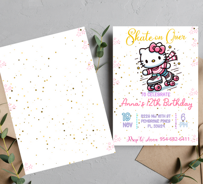 Hello Kitty Roller Skating Birthday Invitation | Editable Canva Template | Kawaii Skating Party Invite | Printable Girls Birthday Invitation