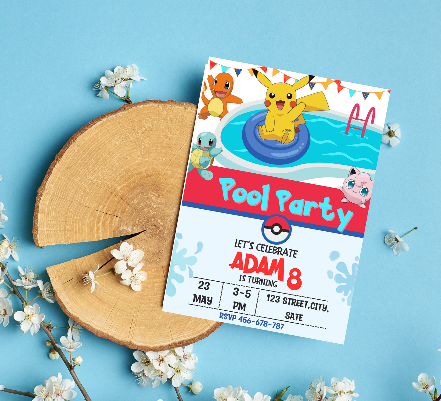 Pokémon Pool Birthday Invitation | Summer Splash Party Invite | Editable Digital Template