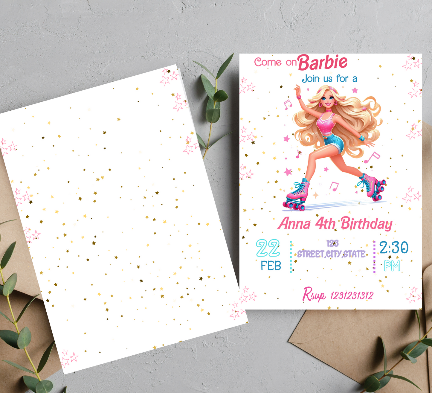 Barbie Roller Skating Birthday Invitation | Pink Skate Party Invite | Editable Canva Template | Glam Neon Roller Rink Birthday Invitation
