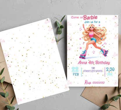 Barbie Roller Skating Birthday Invitation | Pink Skate Party Invite | Editable Canva Template | Glam Neon Roller Rink Birthday Invitation