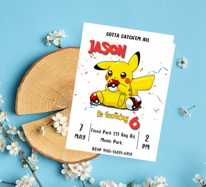 Pikachu Pokémon Birthday Invitation | Cute Kids Party Invite | Editable Digital Template
