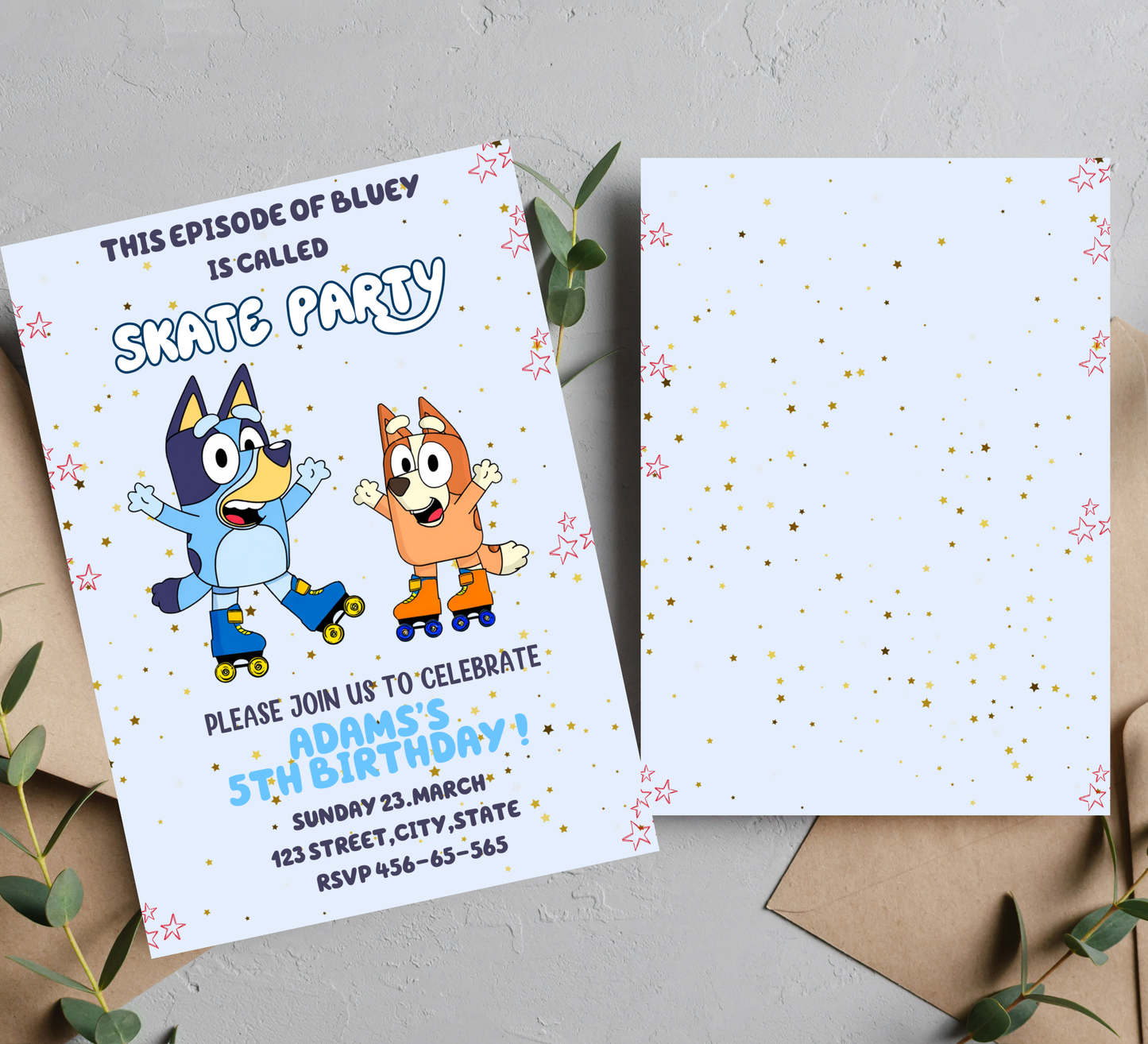 Bluey Roller Skating Birthday Invitation | Skating Rink Party Invite | Editable Canva Template | Fun Bluey Birthday Invitation