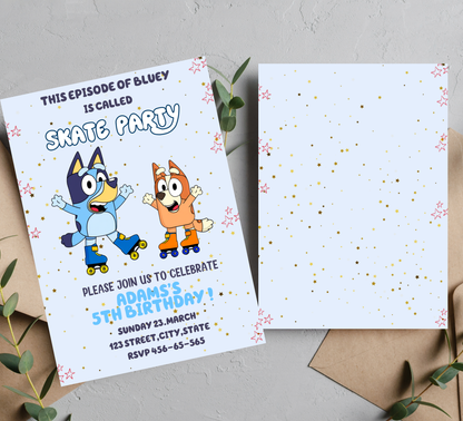Bluey Roller Skating Birthday Invitation | Skating Rink Party Invite | Editable Canva Template | Fun Bluey Birthday Invitation