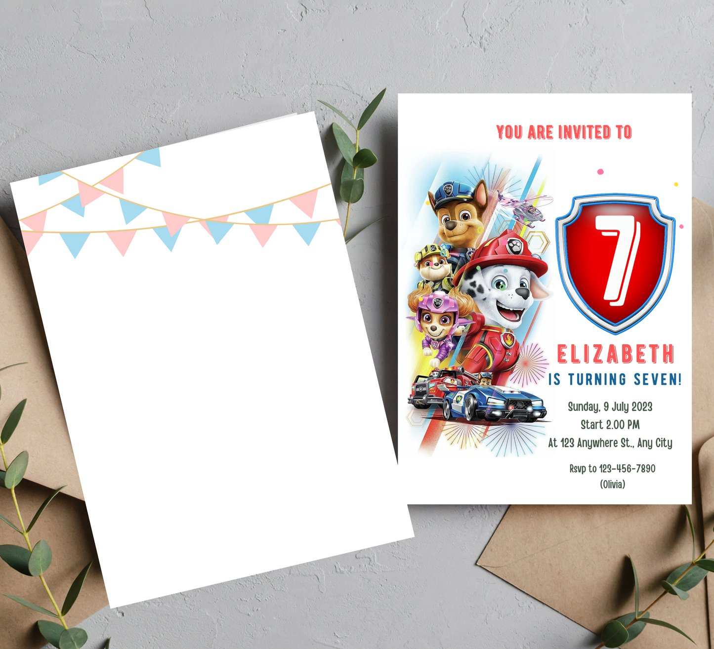 Paw Patrol Red Birthday Invitation | Fire Rescue Party Invite | Editable Template