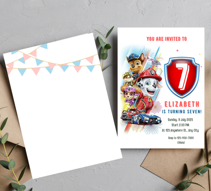 Paw Patrol Red Birthday Invitation | Fire Rescue Party Invite | Editable Template