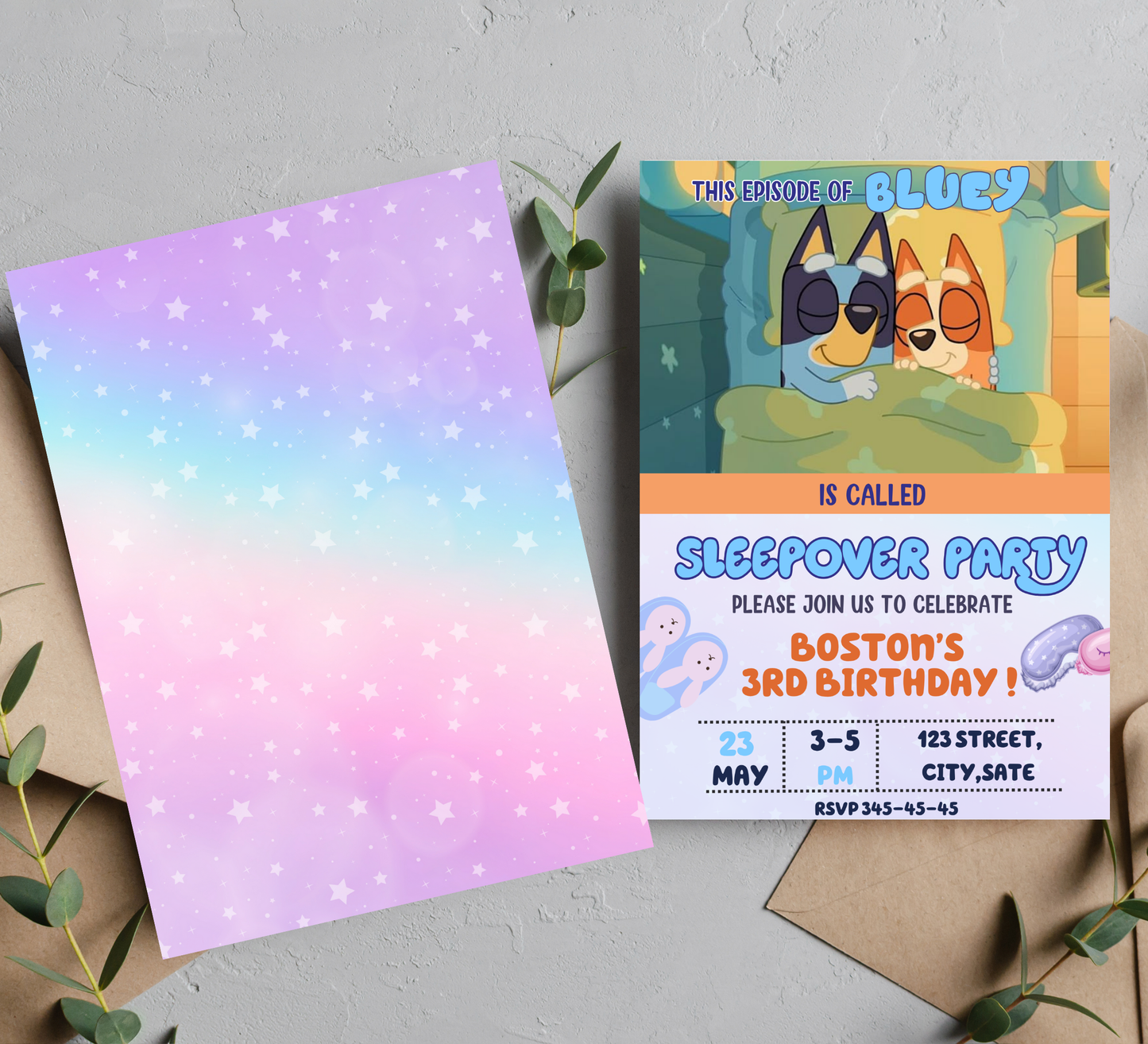 Bluey Sleepover Slumber Birthday Invitation | Editable Canva Template | Bluey Pajama Party Invite | Printable Kids Birthday Invitation