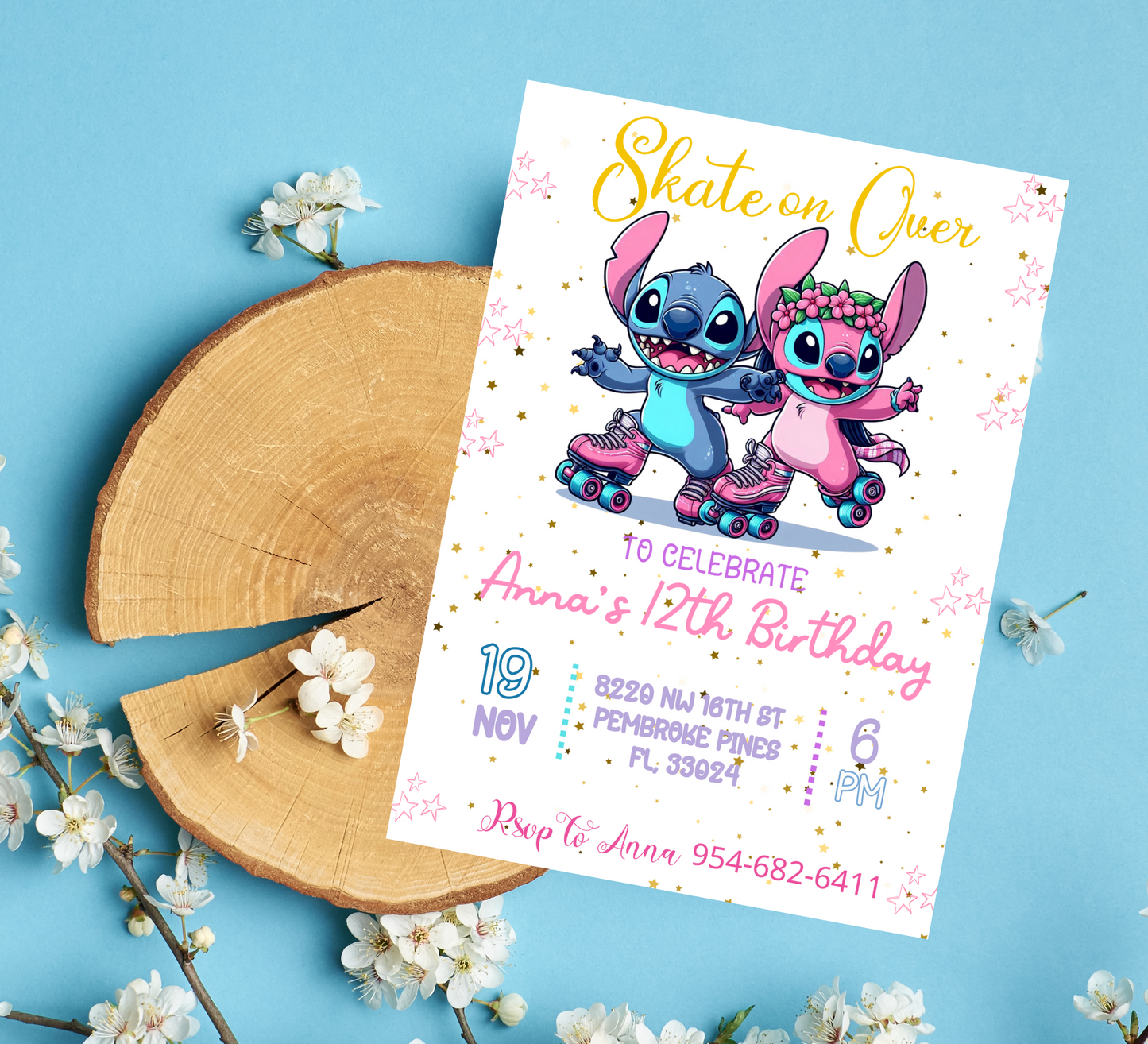 Lilo & Stitch Roller Skating Invitation | Retro Roller Disco Party Template Editable Canva Template | Stitch on Wheels Birthday Invite