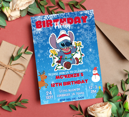 Stitch Christmas Birthday Winter Invitation | Holiday Party Invite | Editable Template
