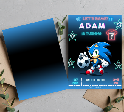 Sonic Neon Football Birthday Invitation | Glow Sports Party Invite | Editable Canva Template | Sonic the Hedgehog Football Birthday Invitation