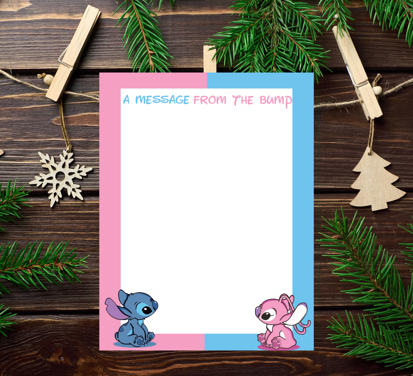Stitch & Lilo Gender Reveal “Message from the Bump” Sign | Minimalist Baby Shower Template | Editable & Printable Instant Download