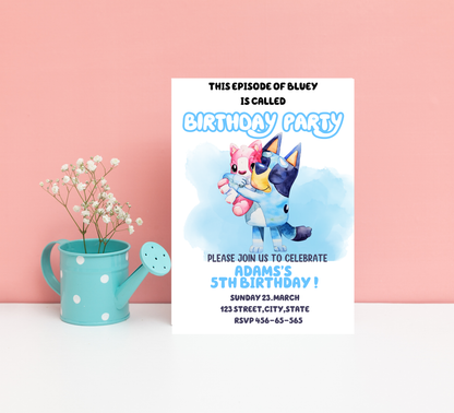 Bluey Baby Shower Invitation – Editable Canva Template – Cute Heeler Family Baby Shower Invite – Bluey & Bingo New Baby Printable