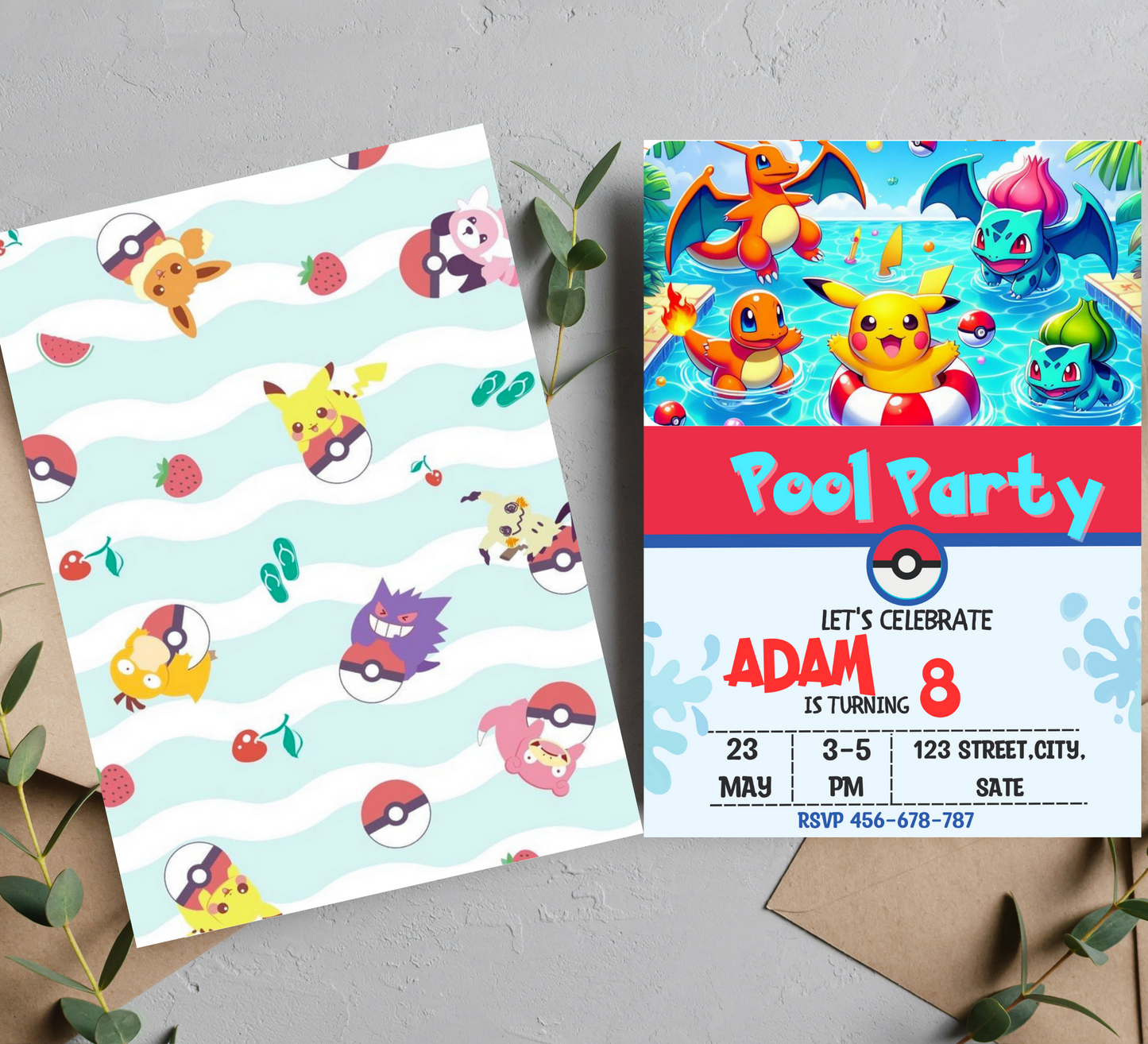 Pokémon Pool Party Birthday Invitation | Summer Splash Invite | Editable Digital Download