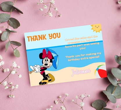 Minnie Mouse Pool Birthday Party Invitation | Pink Summer Swim Party | Editable Canva Template