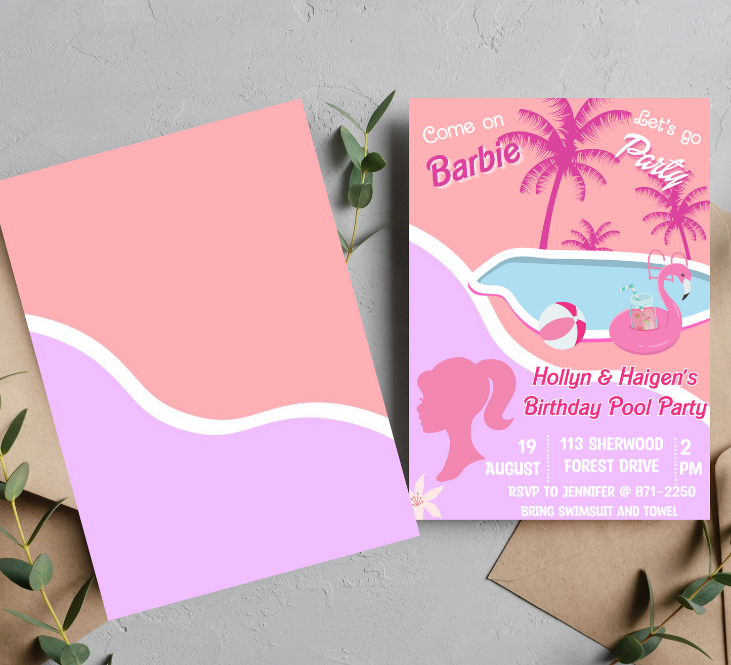Barbie Pool Pink Birthday Invitation | Editable Canva Template | Summer Swim Party Invite | Printable Girls Birthday Invitation