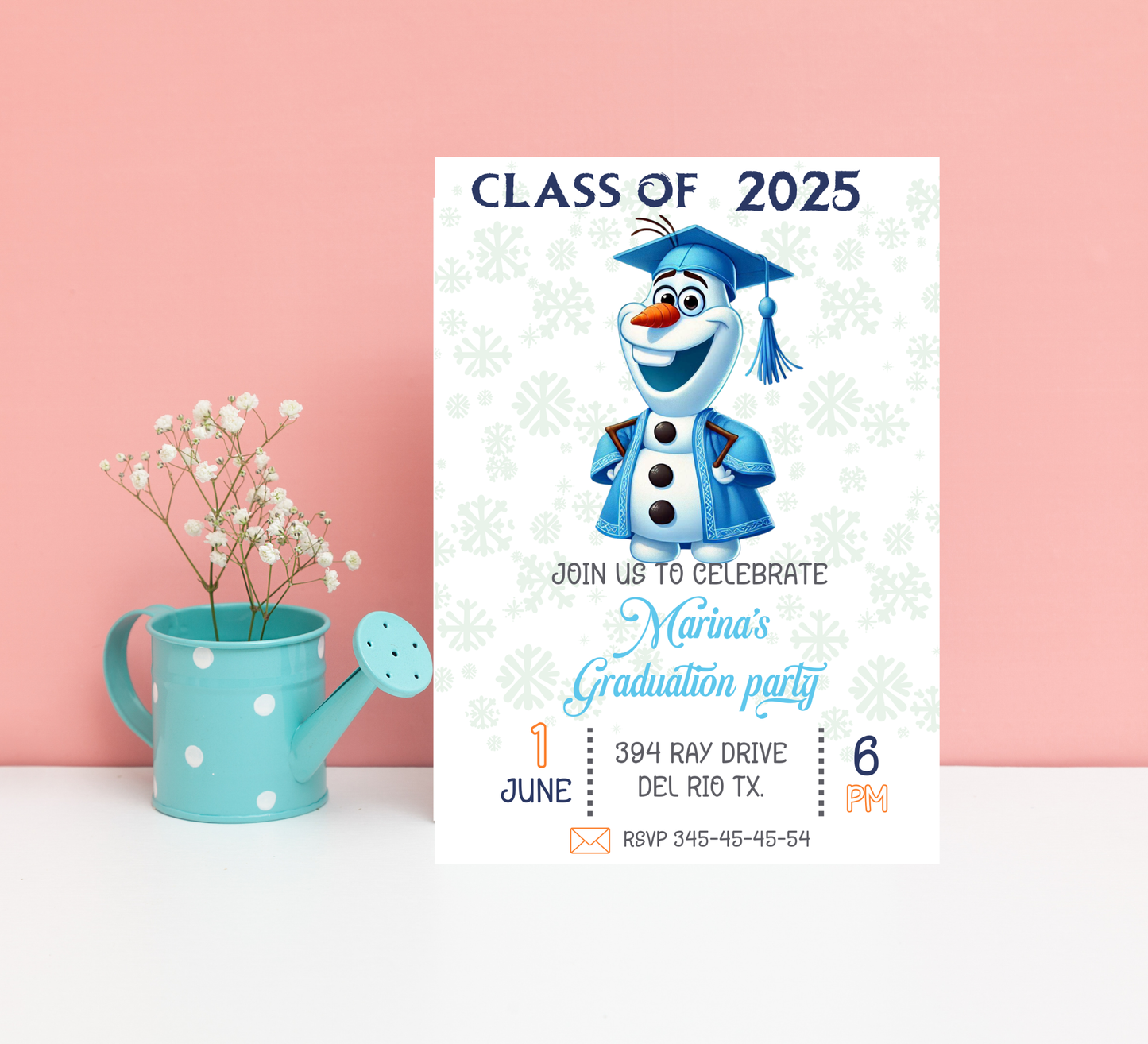 Olaf Frozen Graduation Invitation | Kindergarten & School Moving Up Party | Editable Canva Template | Olaf "Summer" Graduation Announcement | Frozen School Leavers Invite