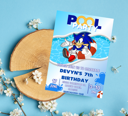 Sonic & Shadow Pool Birthday Invitation | Summer Splash Party | Editable Digital Template