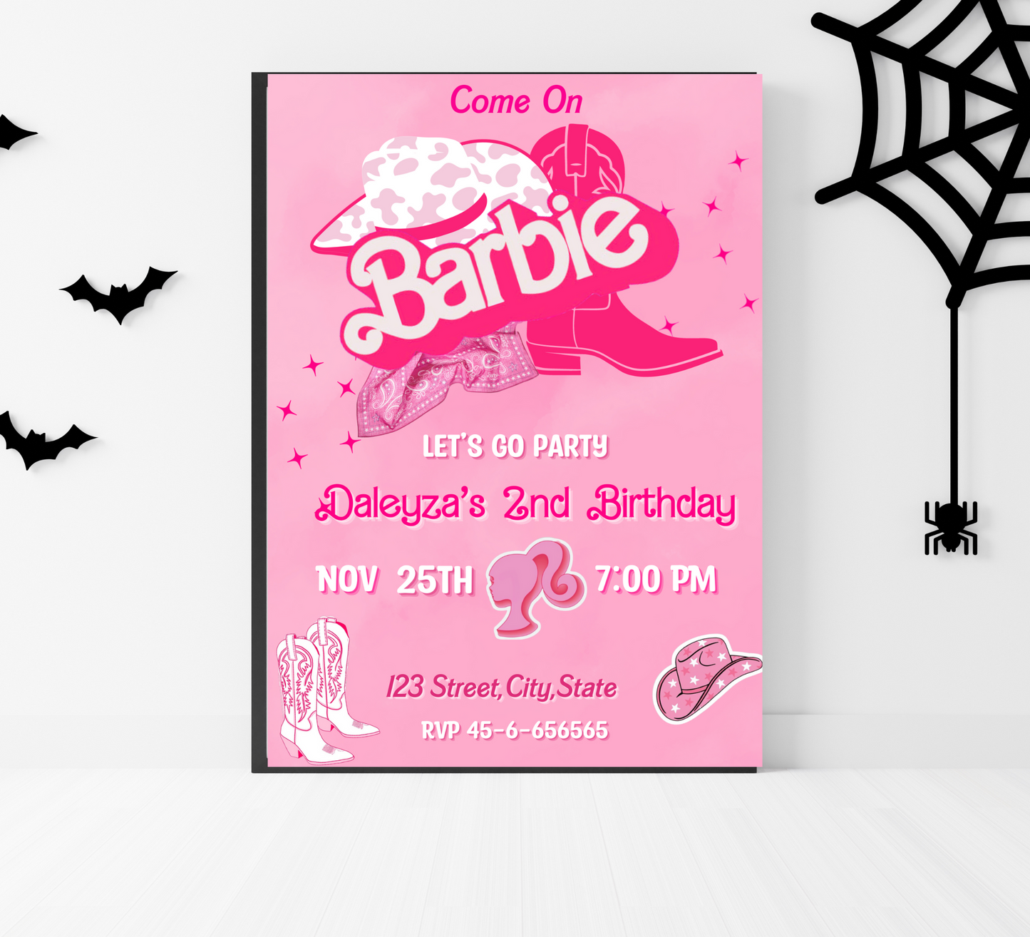Barbie Cowboy Pink Birthday Invitation | Editable Canva Template | Western Themed Girls Party Invite | Printable Birthday Invitation