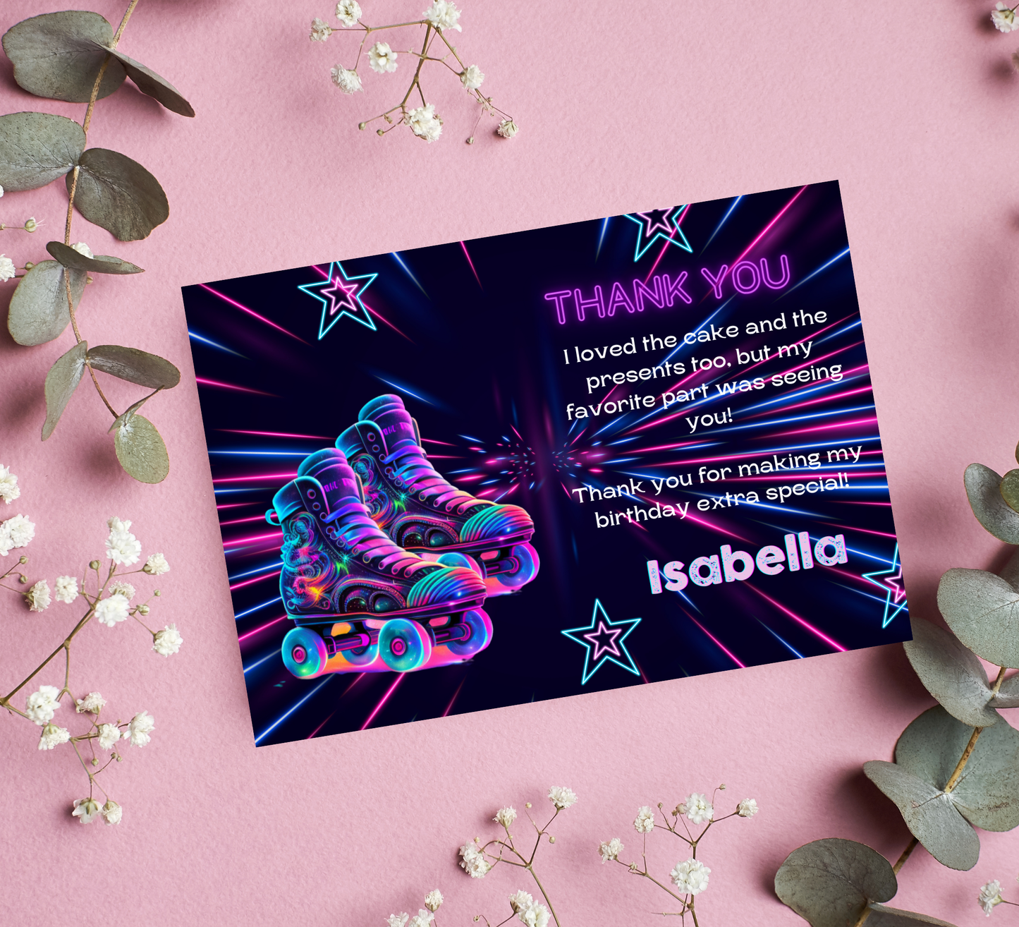 Neon Roller Skating Birthday Invitation 🛼✨ | Glow Skate Party Invite | Editable Canva Template