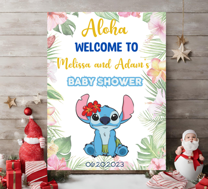 Stitch Baby Shower Welcome Sign 🌺🍼 | Aloha Tropical Hawaii Theme | Editable Template