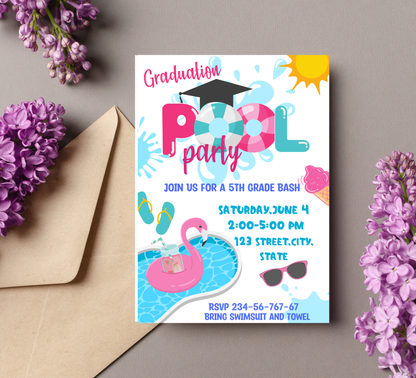 Graduation Pool Party Invitation 🎉💦 | Kindergarten & School Graduation | Summer Swim Party Invite