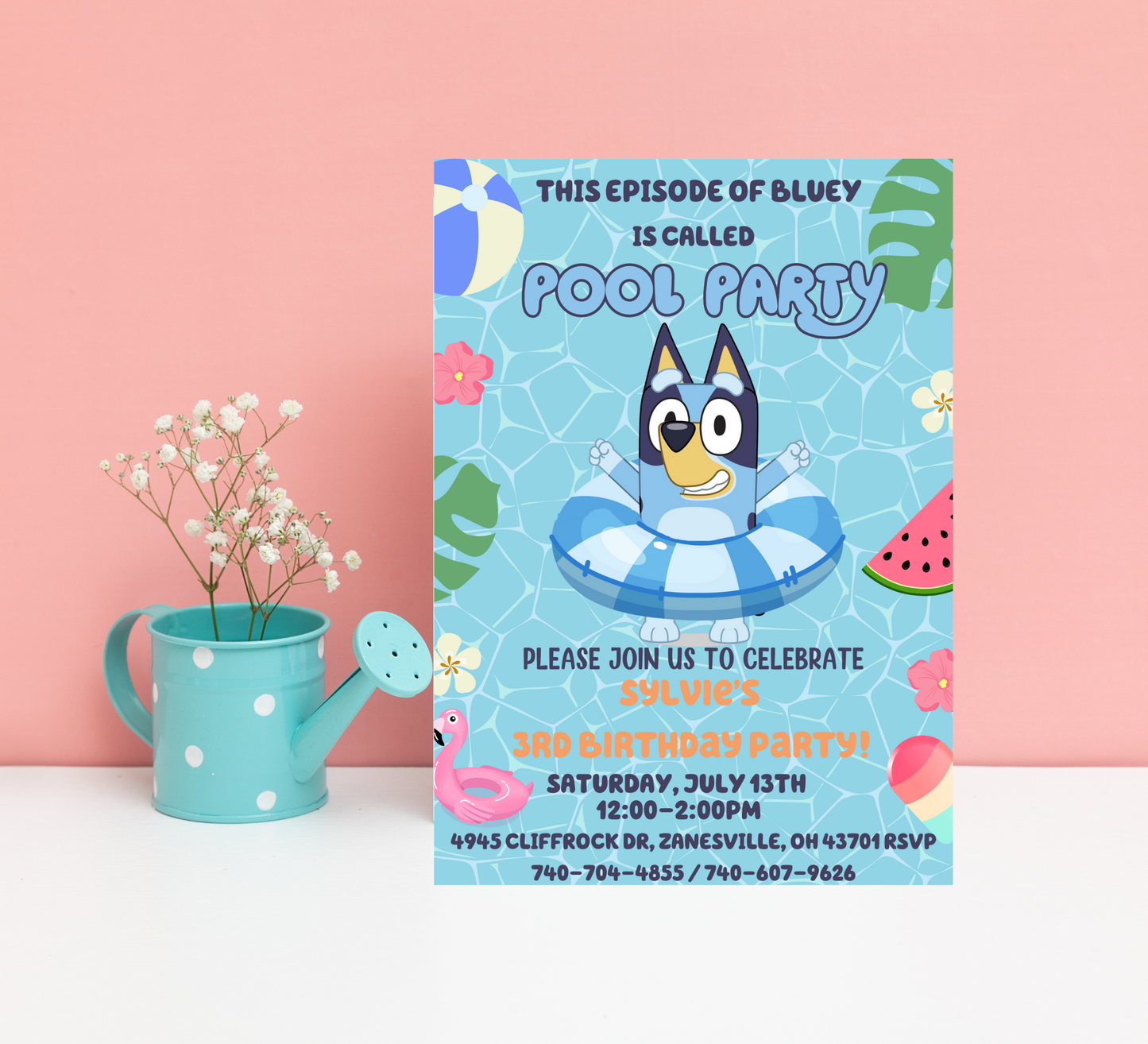 Bluey Pool Birthday Invitation 💦🐶 | Summer Swim Party | Editable Canva Template