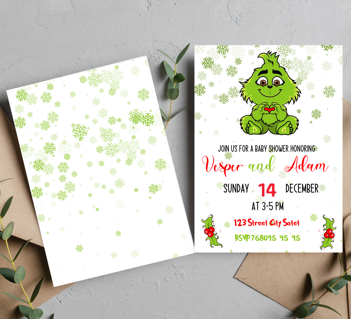 Grinch Winter Baby Shower Invitation | Christmas Baby Shower | Editable Template