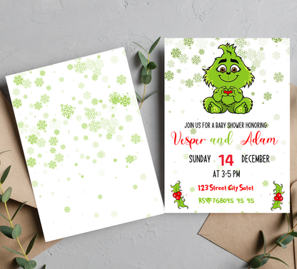 Grinch Winter Baby Shower Invitation | Christmas Baby Shower | Editable Template