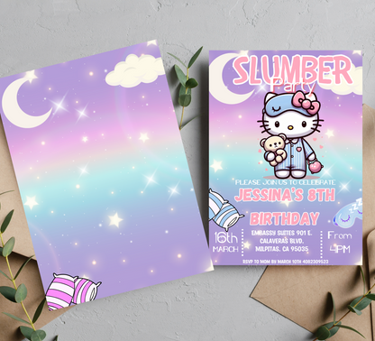 Hello Kitty Sleepover Party Invitation | Editable Girls Slumber Party Invite | Kawaii Nighttime Birthday Invitation | Printable Template