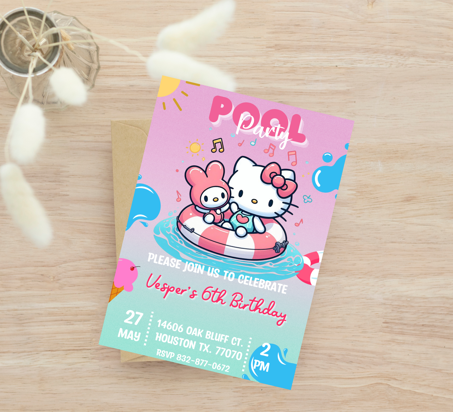 Hello Kitty & My Melody Pool Birthday Invitation | Kawaii Summer Swim Party | Editable Canva Template