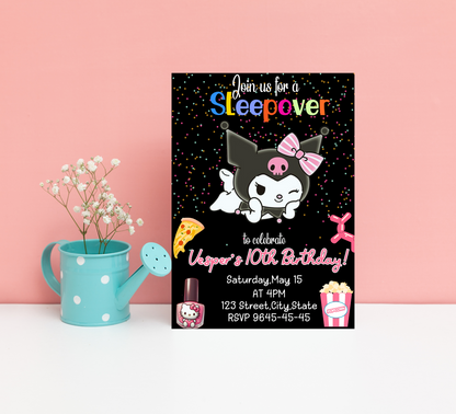 Kawaii Kuromi Neon Sleepover Birthday Invitation | Slumber Party Invite | Editable Canva Template | Cute Glow Party Printable