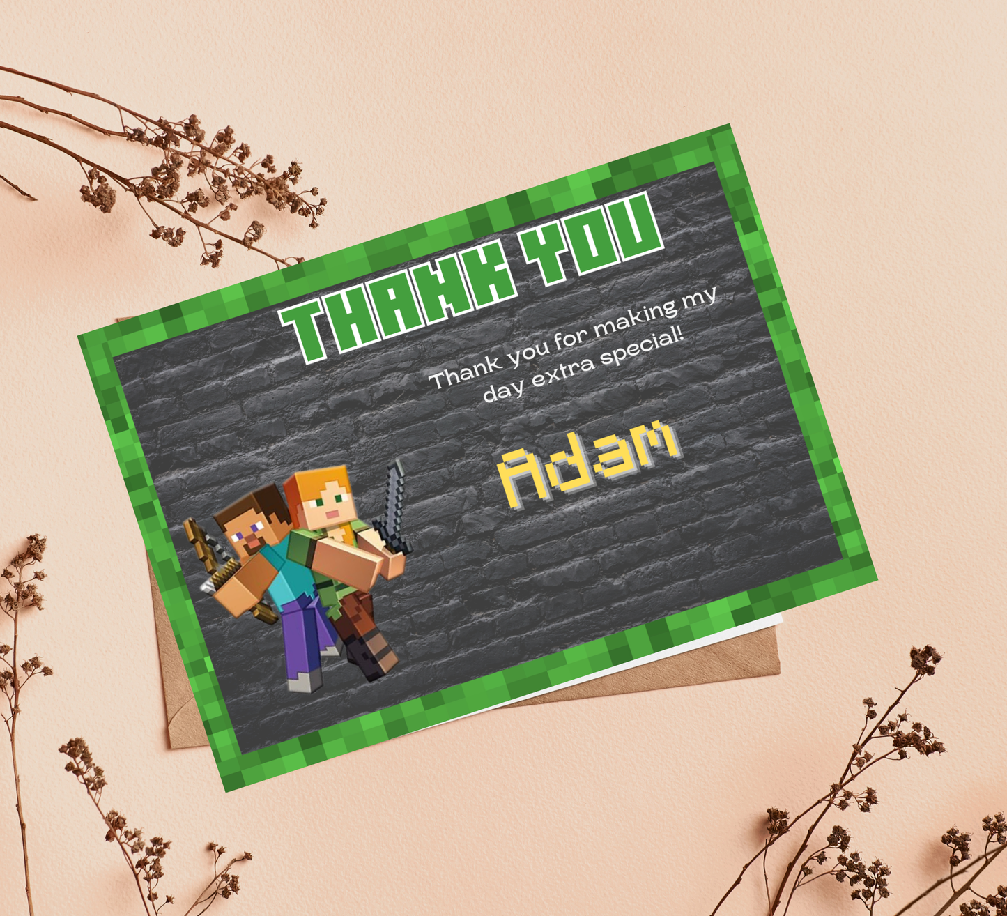 Minecraft Kids Birthday Invitation | Pixel Game Party Invite | Editable Digital Template