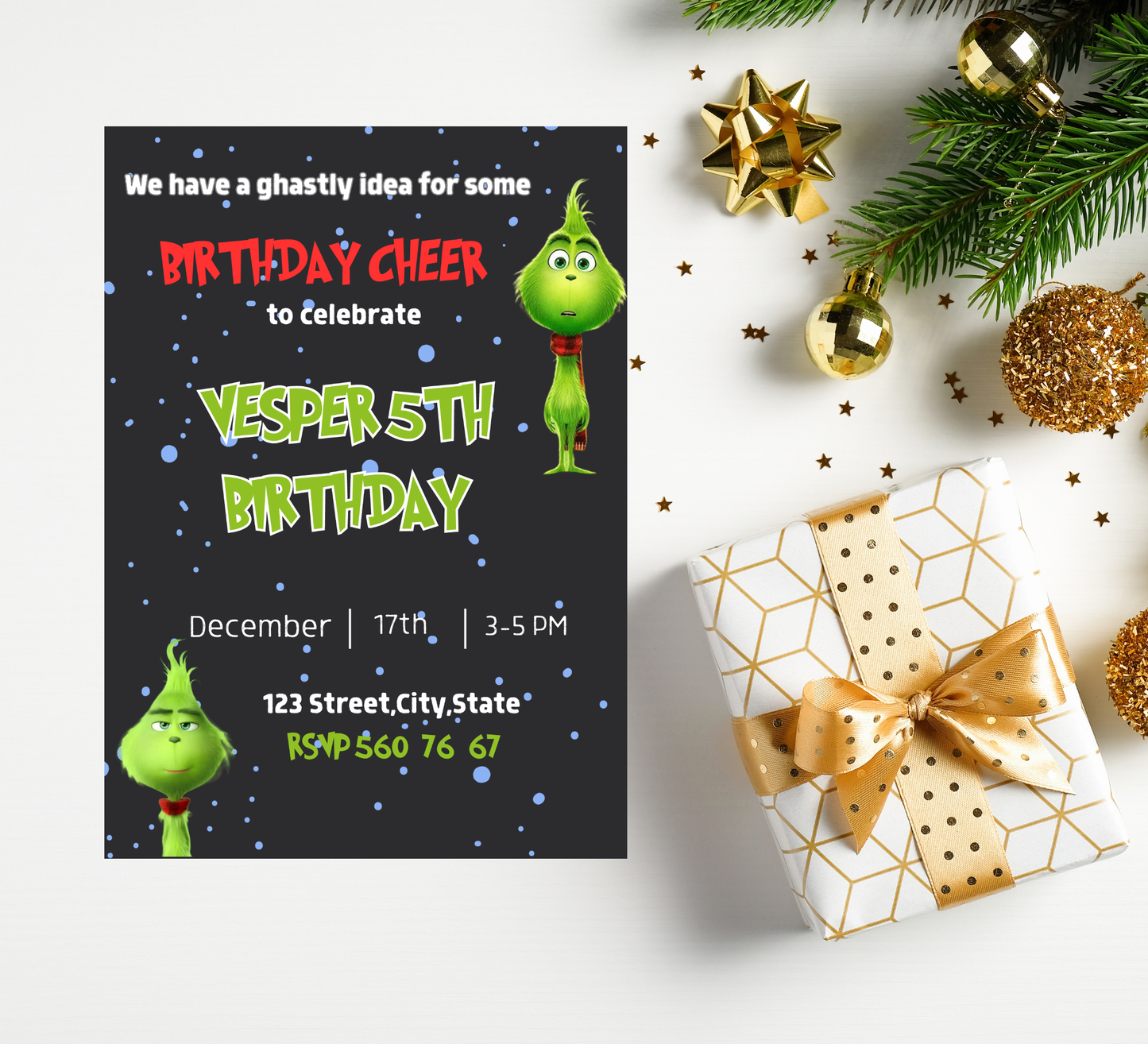 Grinch Birthday Christmas Invitation | Grinchmas Holiday Party Invite | Editable Template
