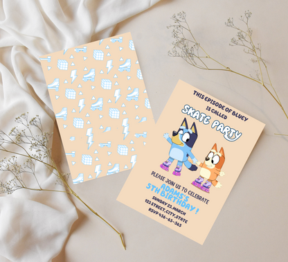 Bluey Roller Skating Birthday Invitation | Skating Rink Party Invite | Editable Canva Template | Fun Bluey Birthday Invitation