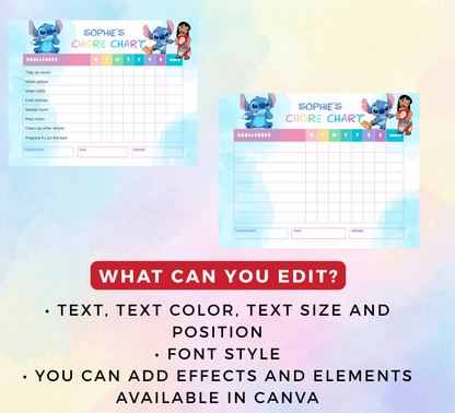 Lilo & Stitch Reward Chart – Editable Canva Template – Daily Chore Chart & Behavior Tracker – Tropical Kids Checklist Printable