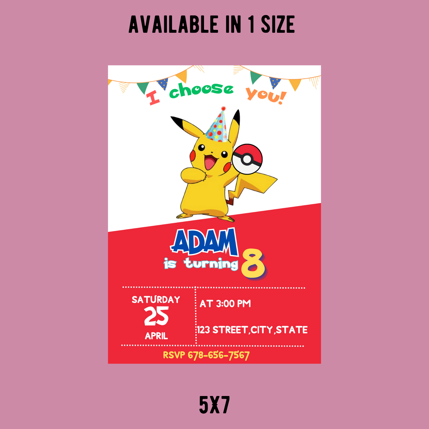 Pikachu Red Birthday Invitation | Pokémon Party Invite | Editable Canva Template | Printable Kids Birthday Invitation