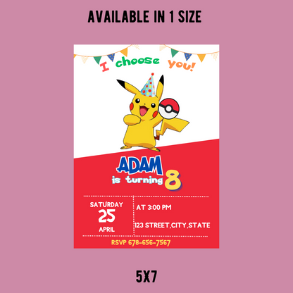 Pikachu Red Birthday Invitation | Pokémon Party Invite | Editable Canva Template | Printable Kids Birthday Invitation
