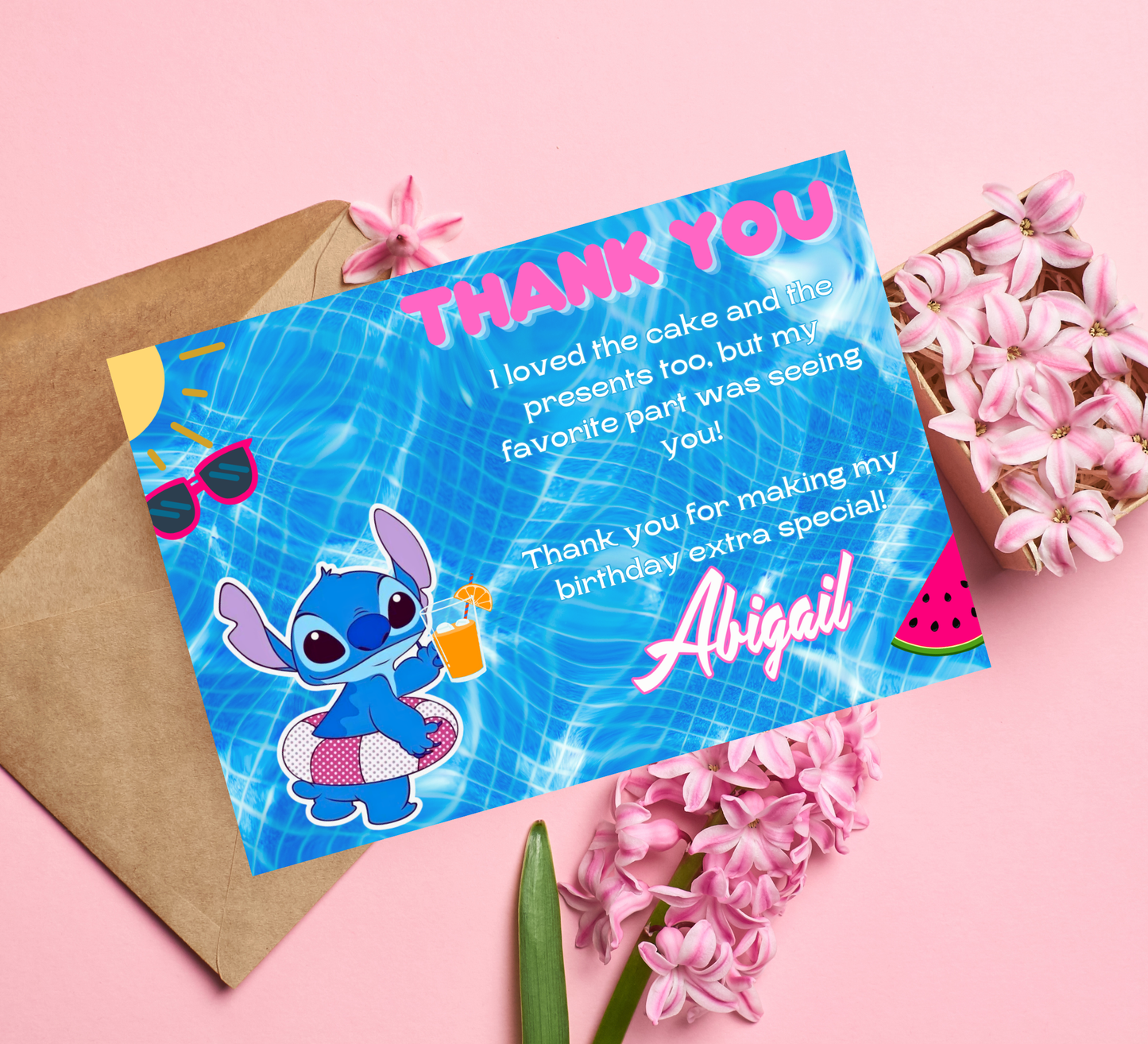 Stitch Pool Blue Birthday Invitation | Tropical Summer Pool Party | Editable Digital Invite