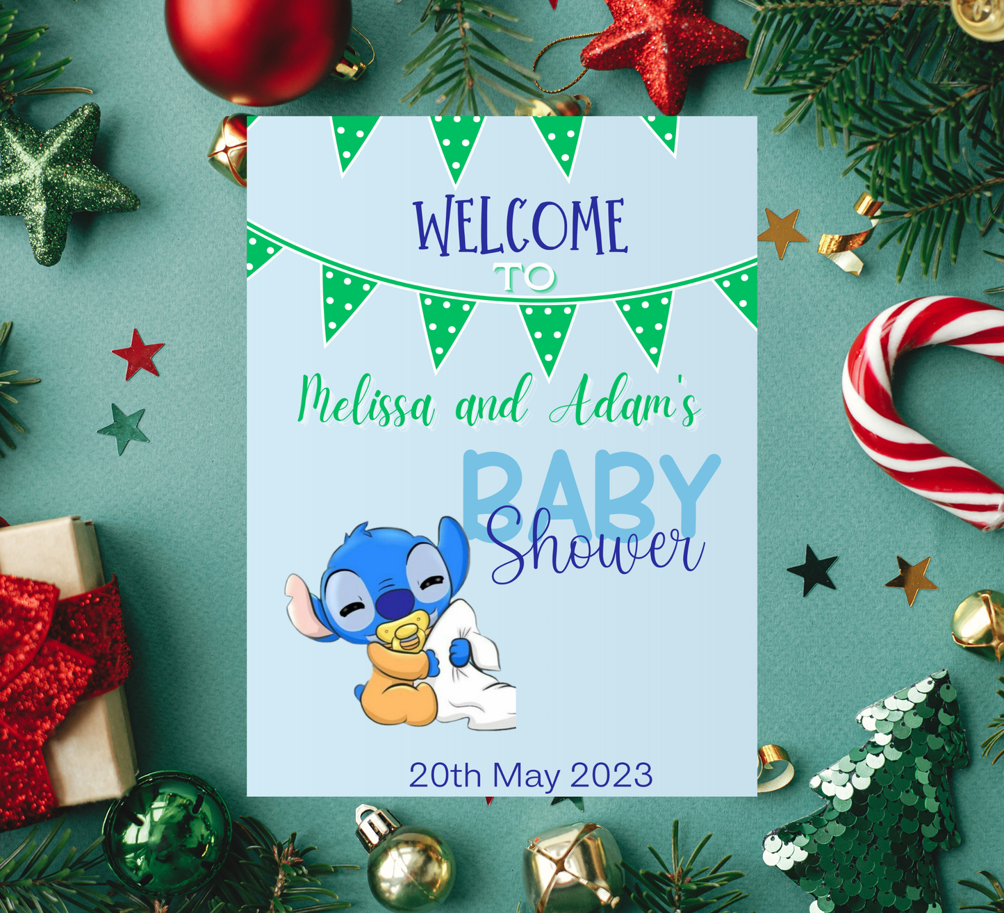 Stitch Blue Baby Shower Welcome Sign | Cute Baby Boy Welcome | Editable Template
